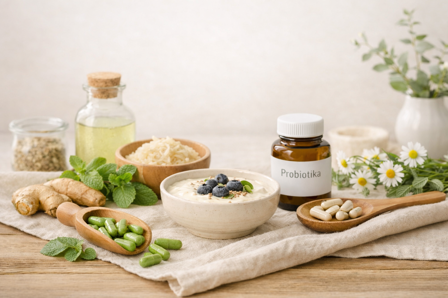 Probiotika, fermentierte Lebensmittel und Kräuter für Darmgesundheit